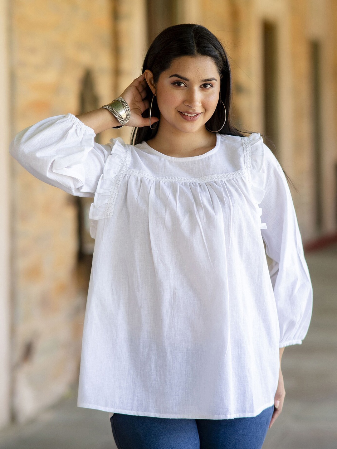 

Nayo Solid Cotton Top, White