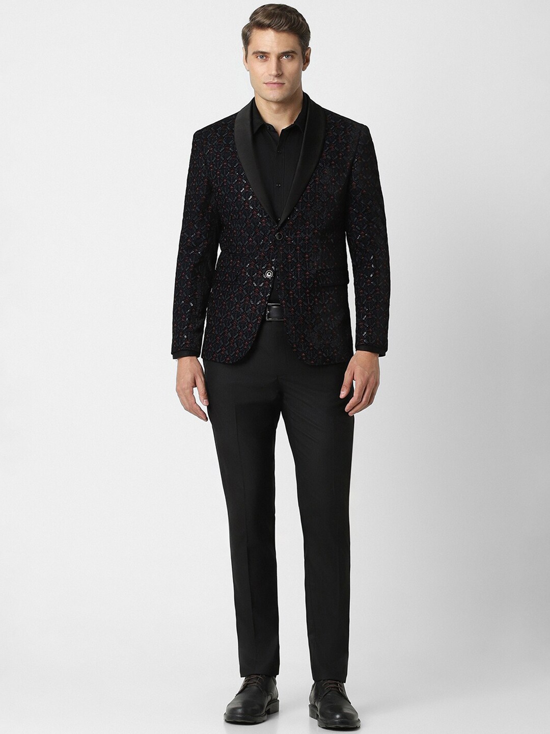 

Peter England Elite Embroidered Slim Fit Formal Two Piece Suit, Black