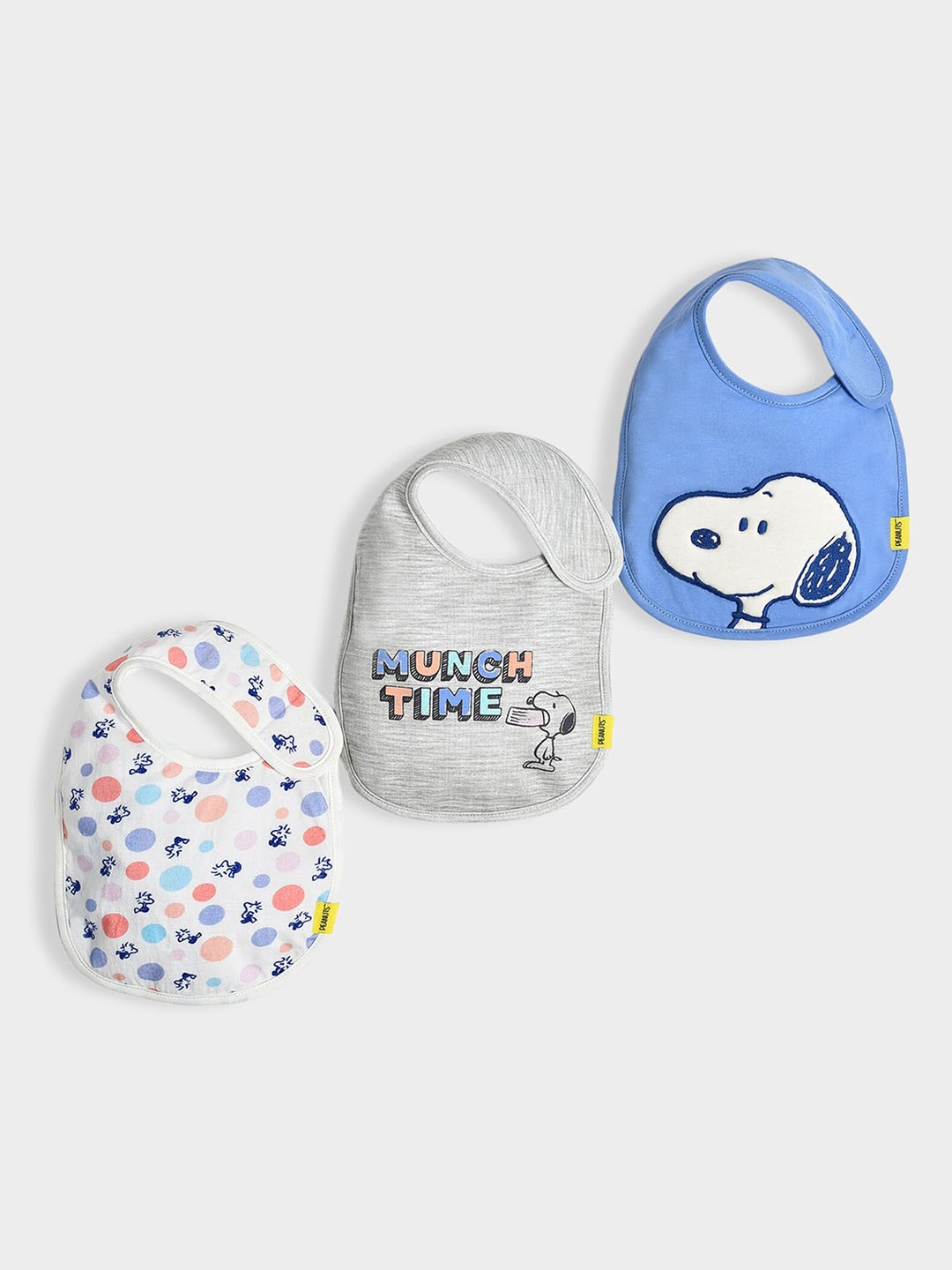 

MiArcus Infants Set Of 3 Printed Lightweight Cotton Snoopy Bibs, Blue