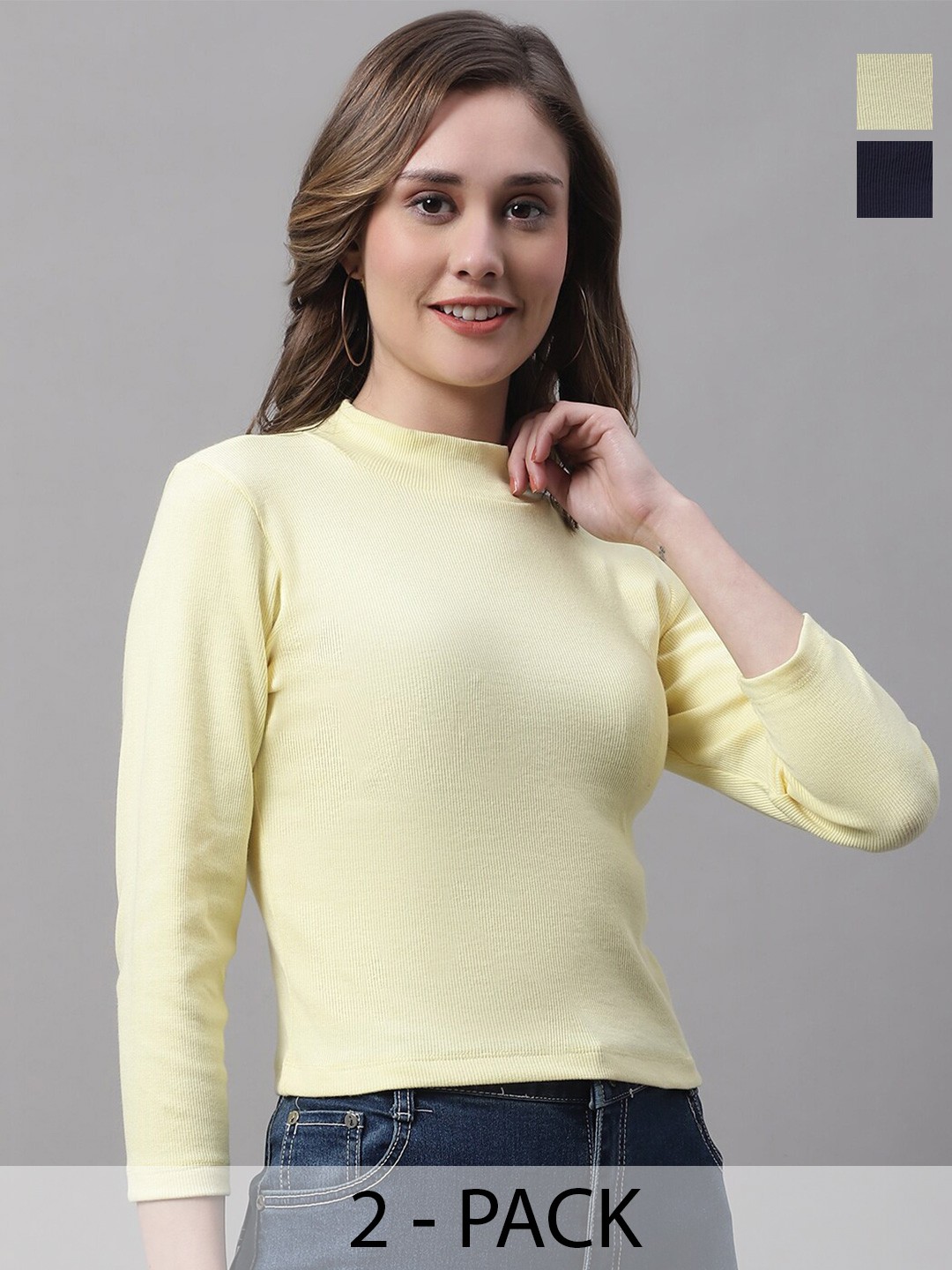 

FBAR Pack of 2 High Neck Fitted Tops, Yellow