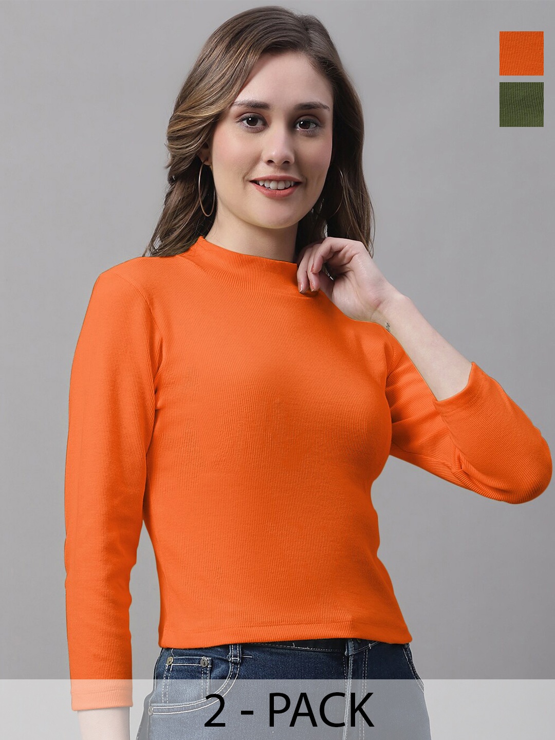 

FBAR Pack of 2 High Neck Fitted Tops, Orange