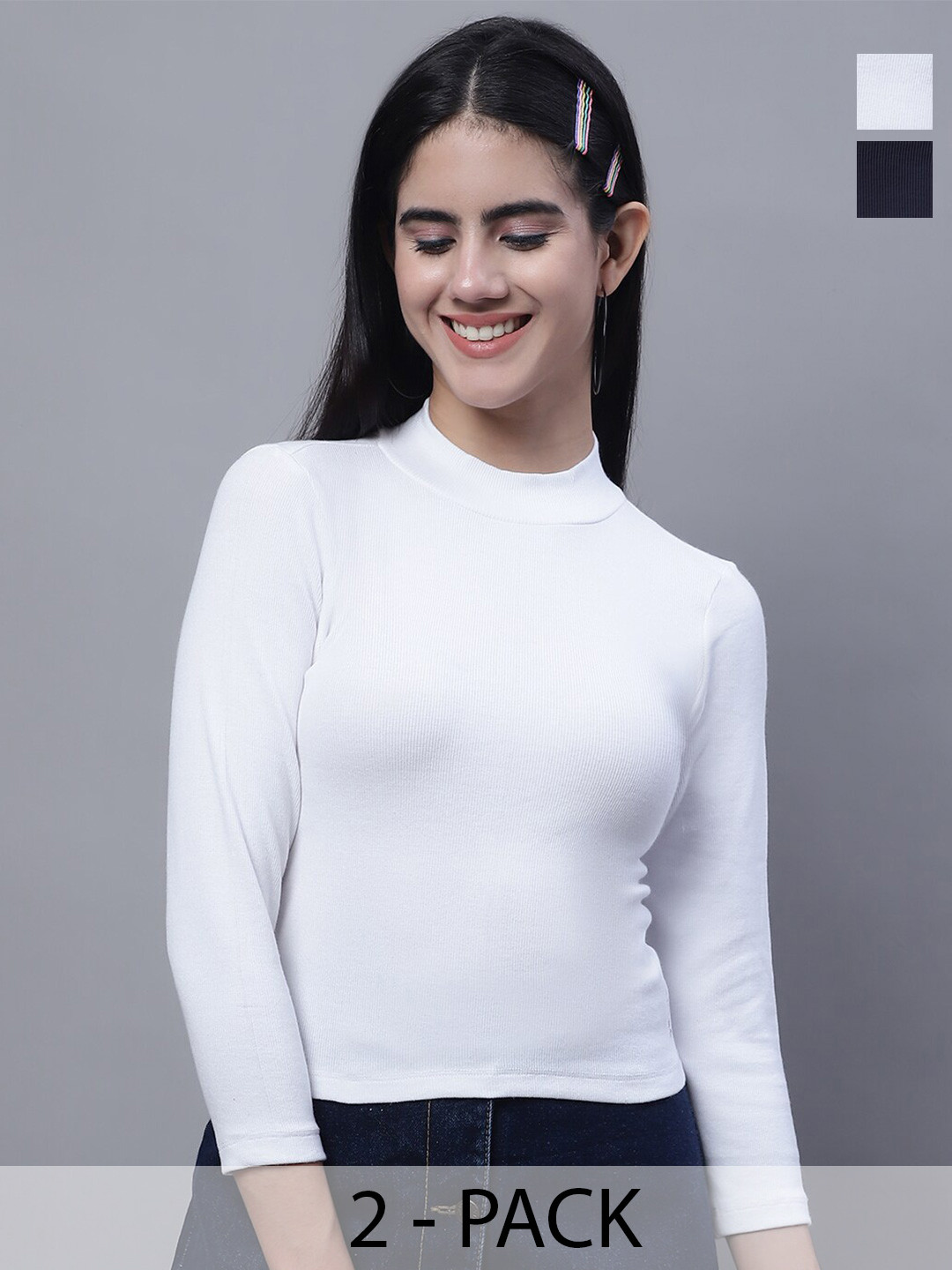 

FBAR Pack of 2 High Neck Fitted Tops, White