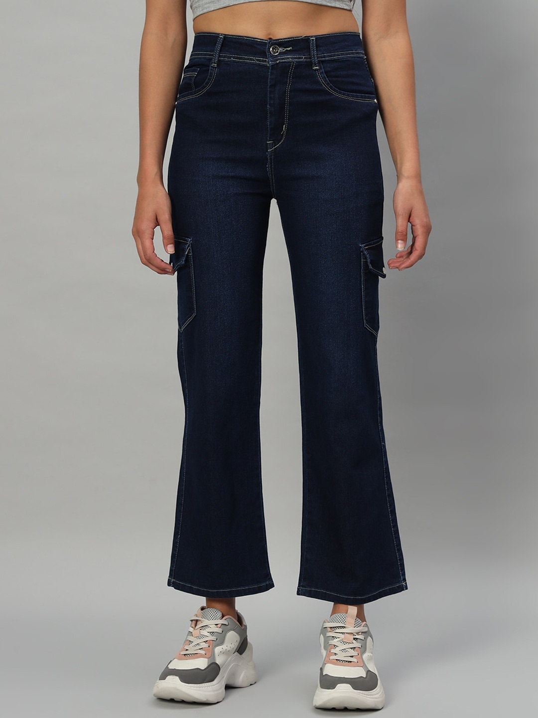 

BROOWL Women Classic Straight Fit High-Rise Stretchable Jeans, Navy blue