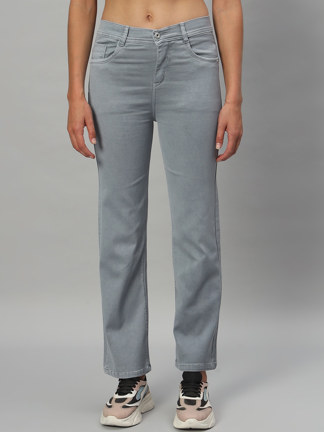 

BROOWL Women Classic Straight Fit High-Rise Stretchable Jeans, Grey
