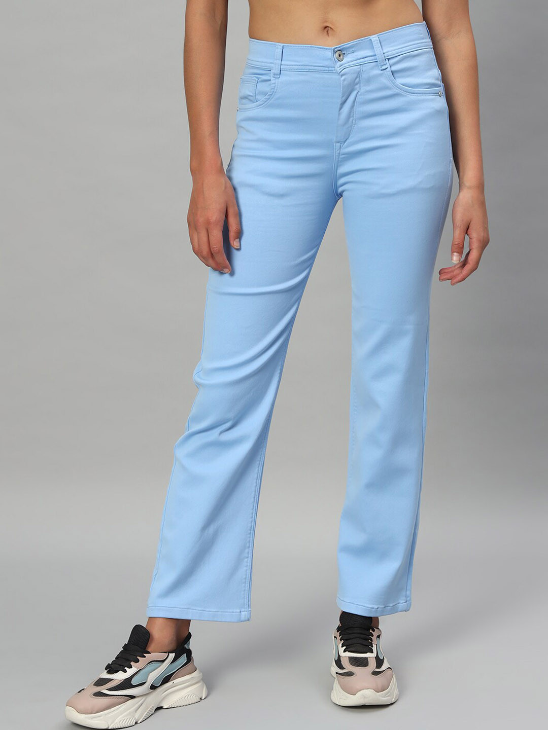 

BROOWL Women Classic Straight Fit High-Rise Clean Look Stretchable Jeans, Blue