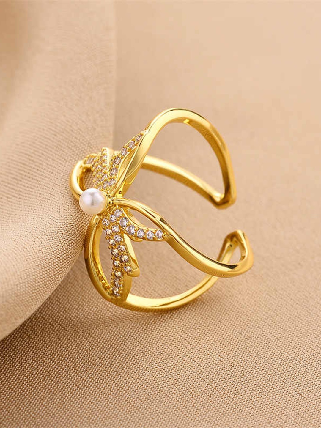 

RARE1STUDIO Gold-Plated Cubic Zirconia-Studded Finger Ring