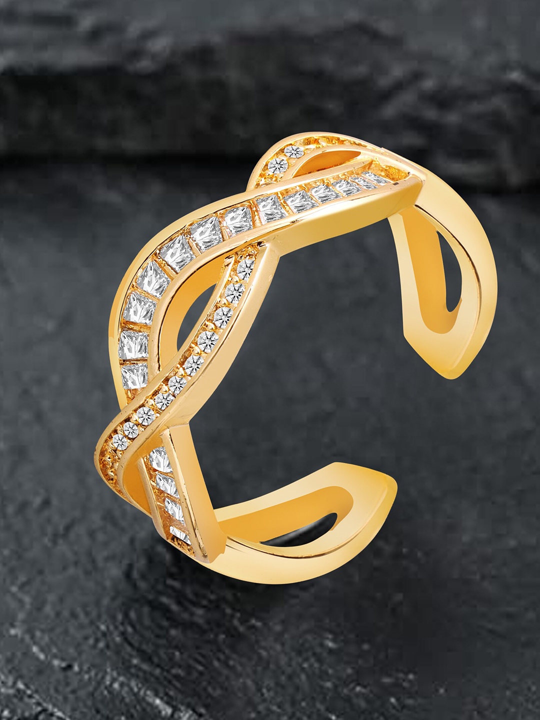 

RARE1STUDIO Gold-Plated Cubic Zirconia-Studded Adjustable Ring