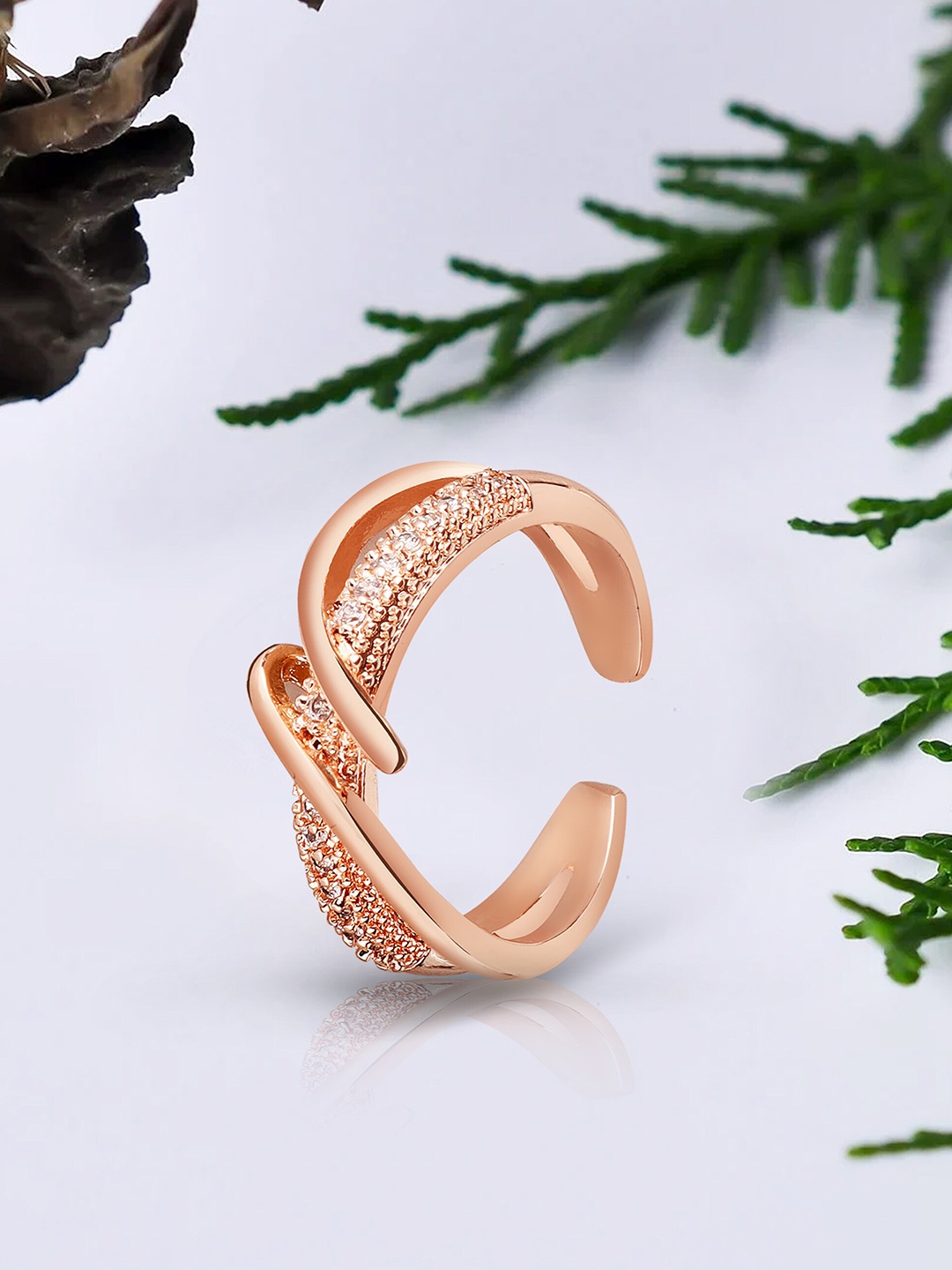 

RARE1STUDIO Rose Gold Plated Cubic Zirconia Studded Finger Ring
