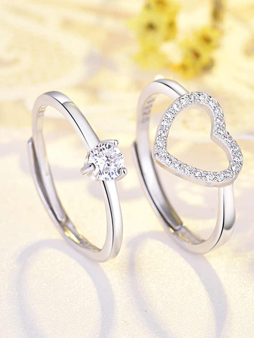 

RARE1STUDIO Silver-Plated Cubic Zirconia-Studded Heart Adjustable Finger Ring