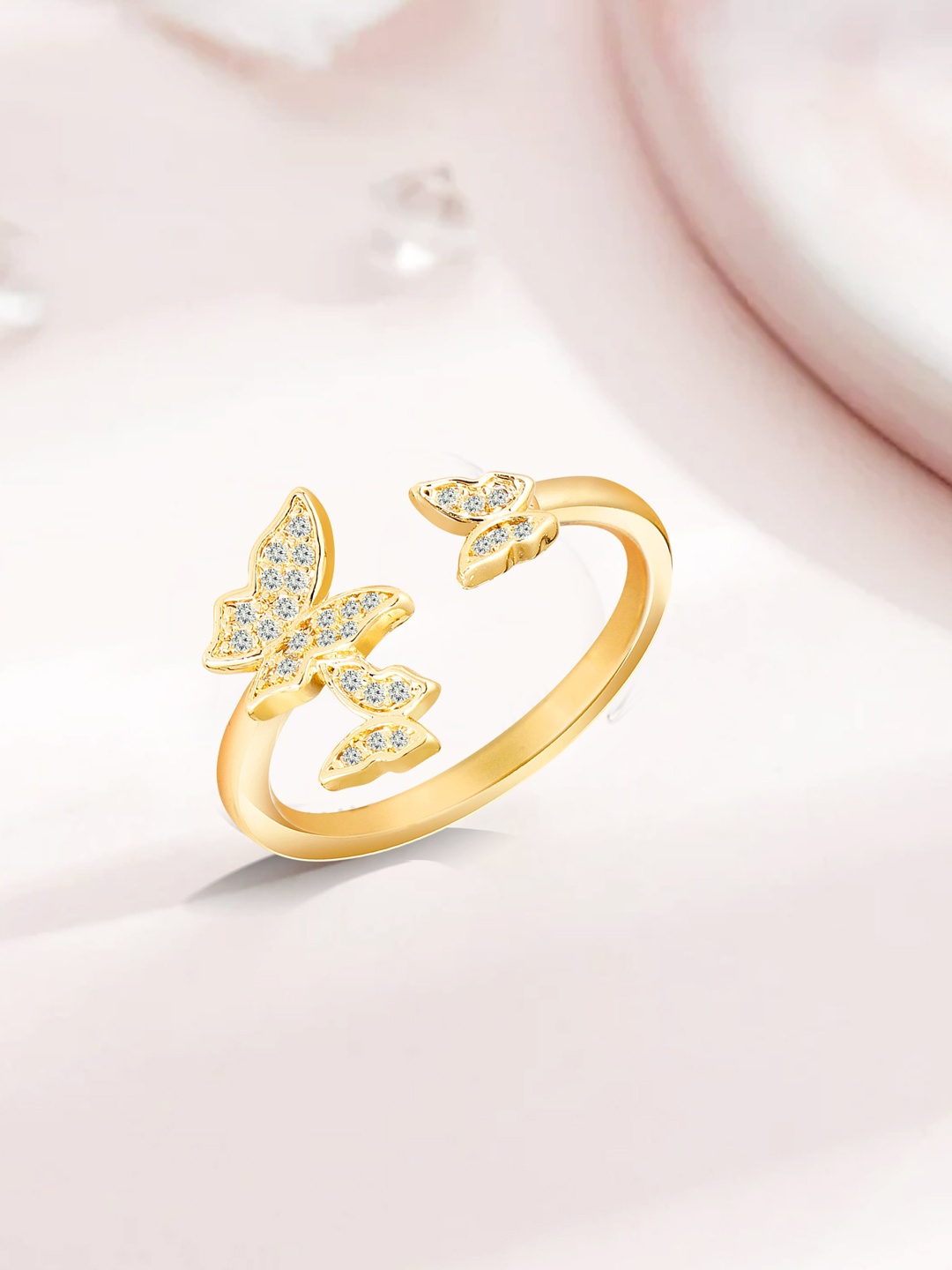 

RARE1STUDIO Gold Plated Cubic Zirconia Studded Butterfly Detail Ring