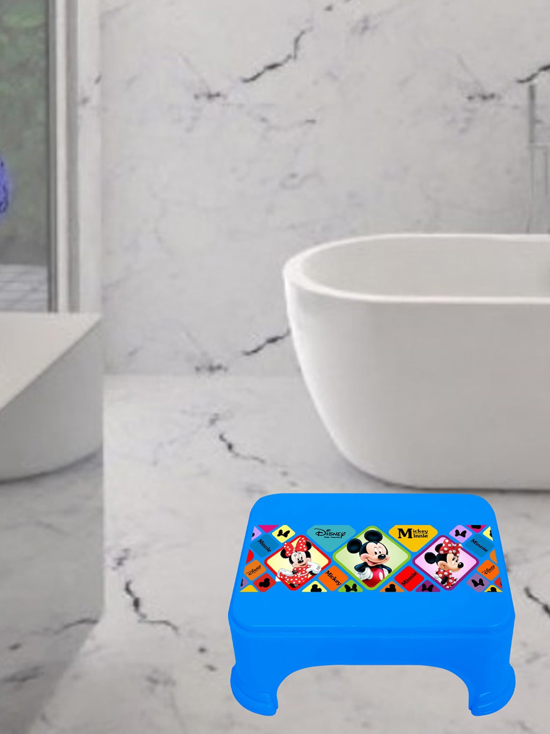 

Kuber Industries Blue 2 Pieces Disney Mickey & Minnie Printed Classic Glossy Step Stool