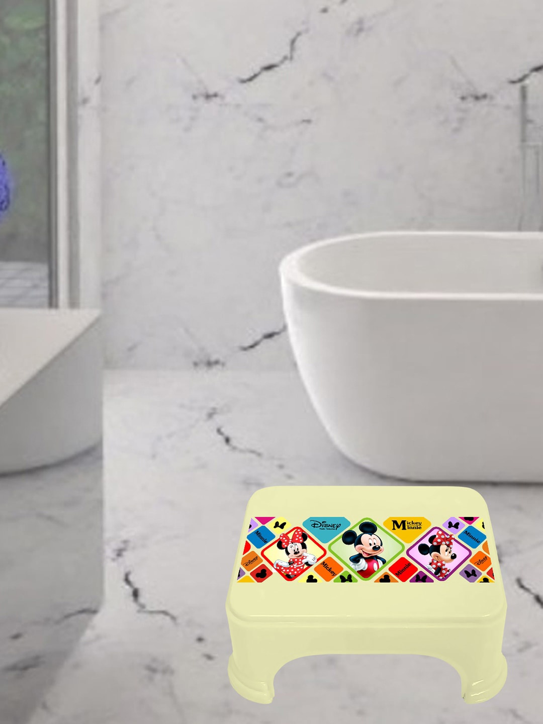 

Kuber Industries Cream 2 Pieces Disney Mickey & Minnie Printed Classic Glossy Step Stool