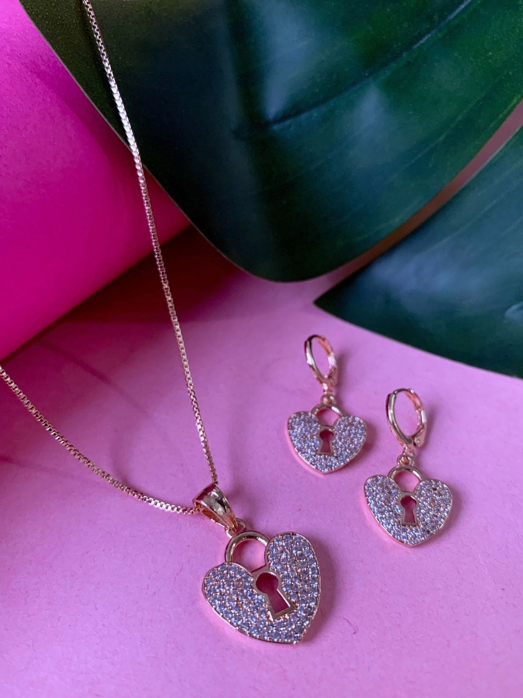 

I Jewels Rose Gold-Plated CZ & American Diamond- Studded Jewellery Set