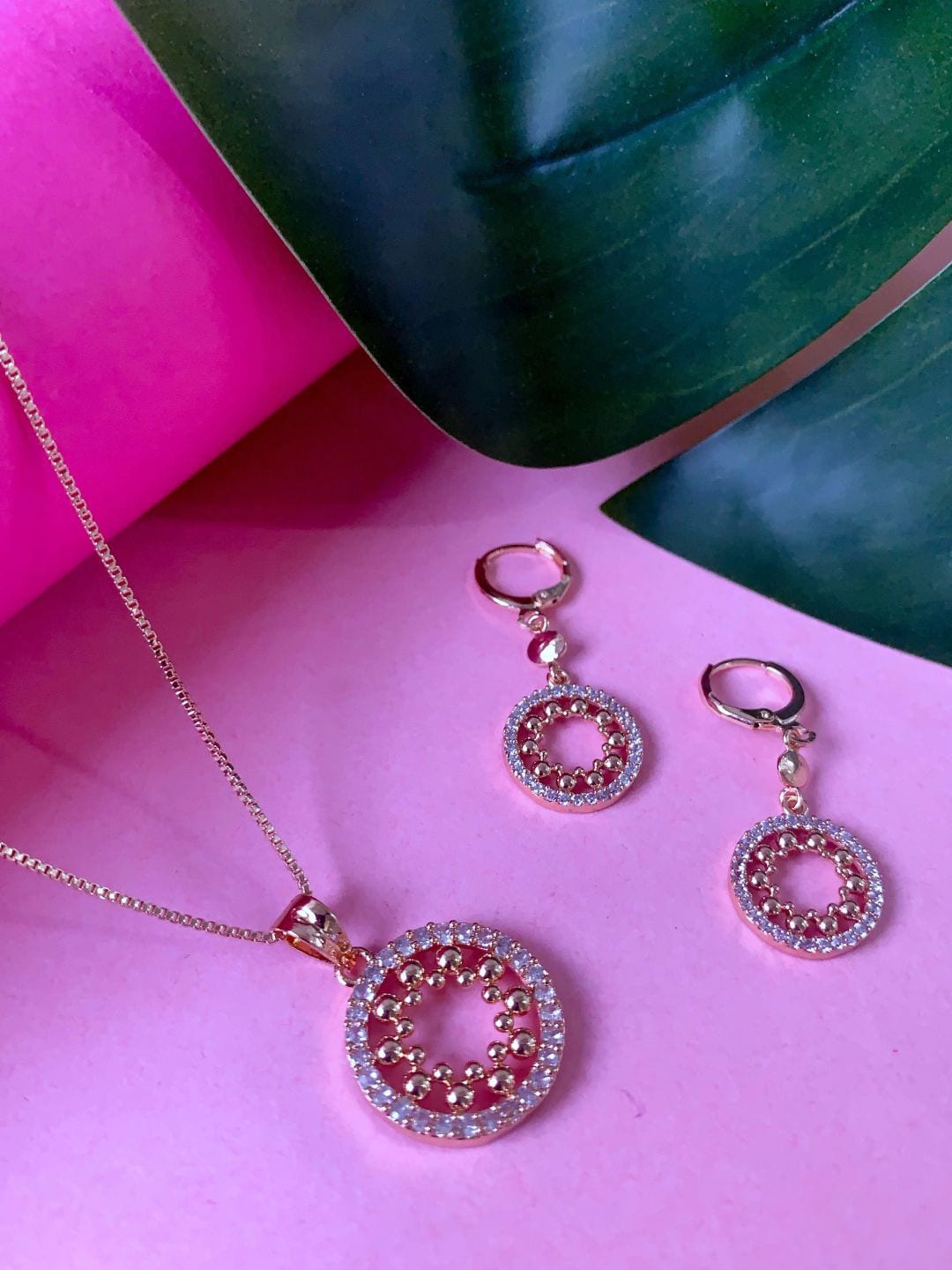 

I Jewels Rose Gold-Plated CZ & AD-Studded Jewellery Set