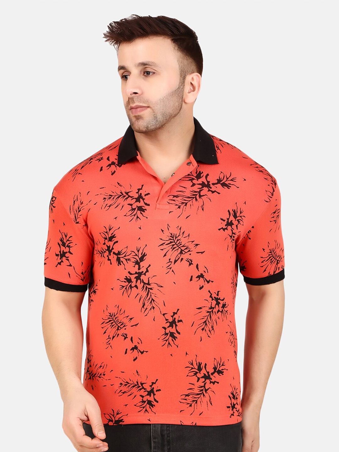 

WELL QUALITY Printed Polo Collar T-shirt, Orange