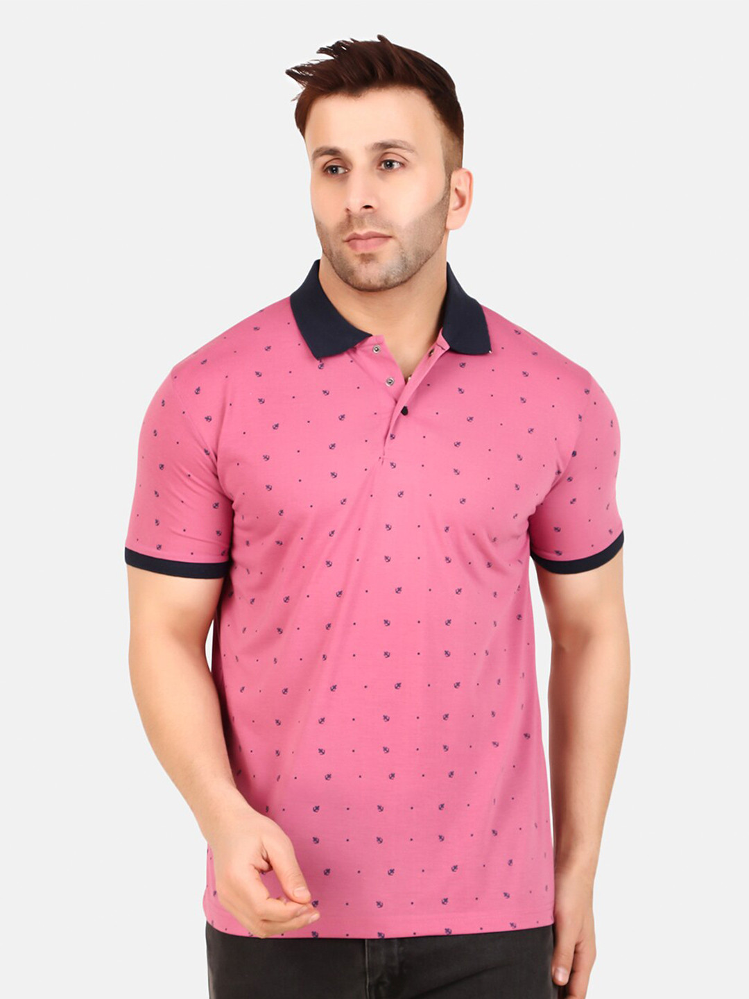 

WELL QUALITY Printed Polo Collar T-shirt, Magenta