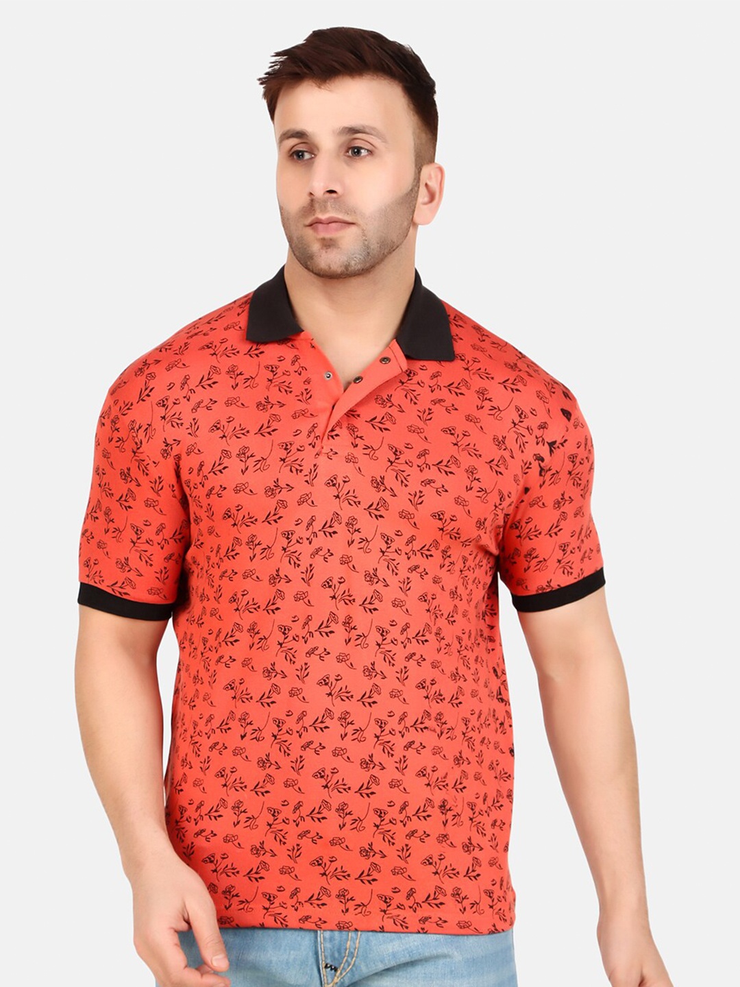 

WELL QUALITY Printed Polo Collar T-shirt, Orange