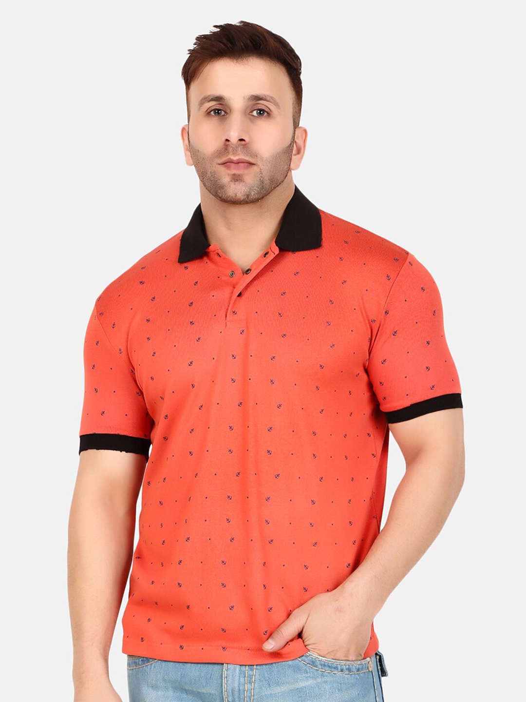 

WELL QUALITY Conversational Printed Polo Collar T-shirt, Orange