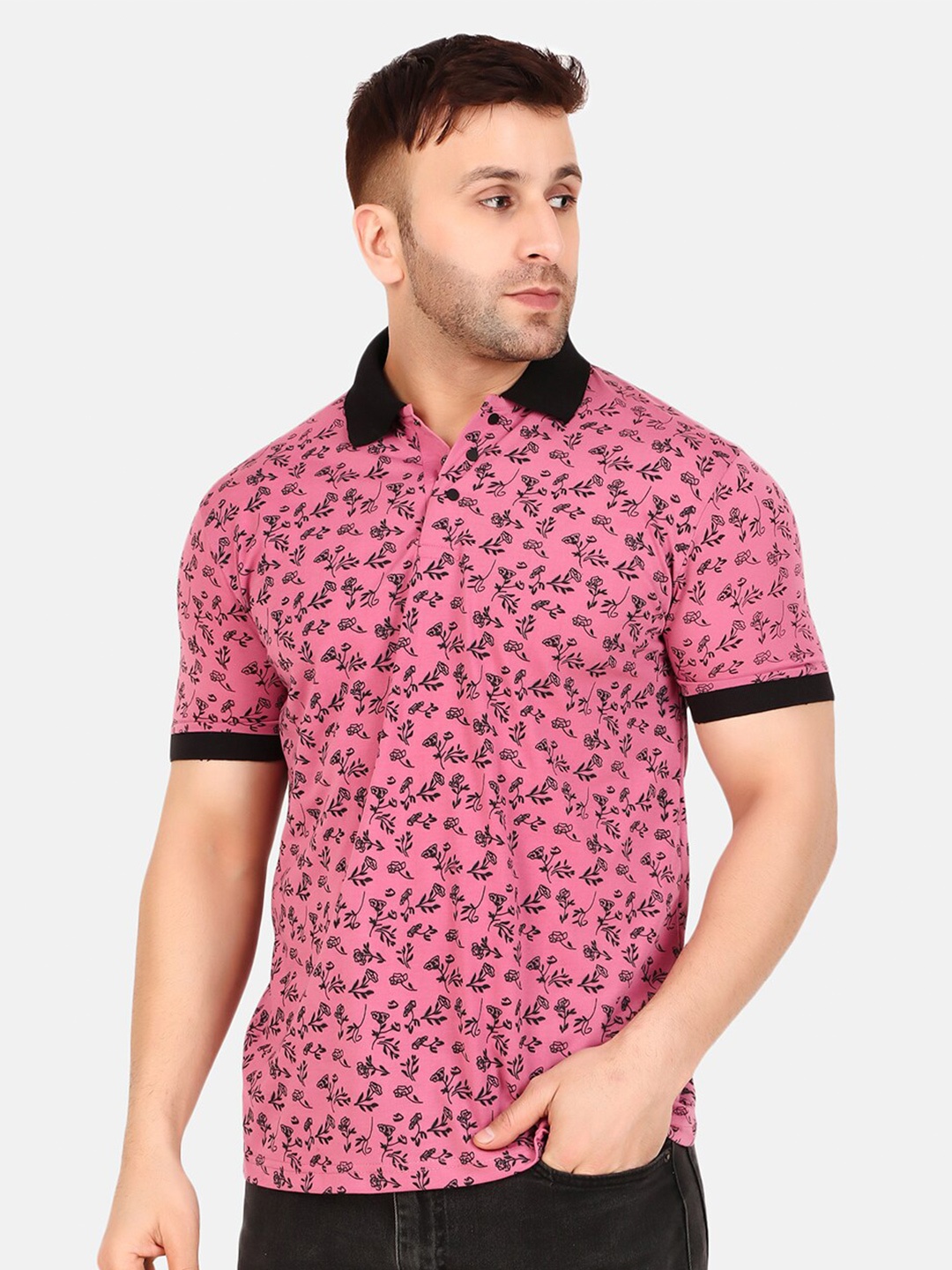 

WELL QUALITY Printed Polo Collar T-shirt, Magenta