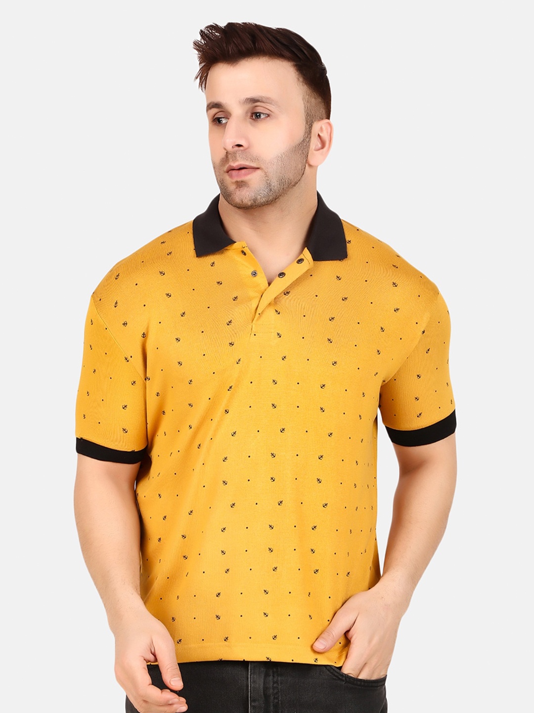 

WELL QUALITY Printed Polo Collar T-shirt, Yellow