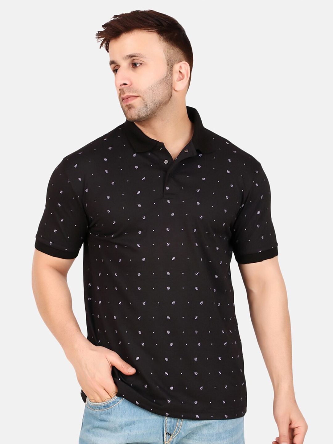 

WELL QUALITY Conversational Printed Polo Collar T-shirt, Black