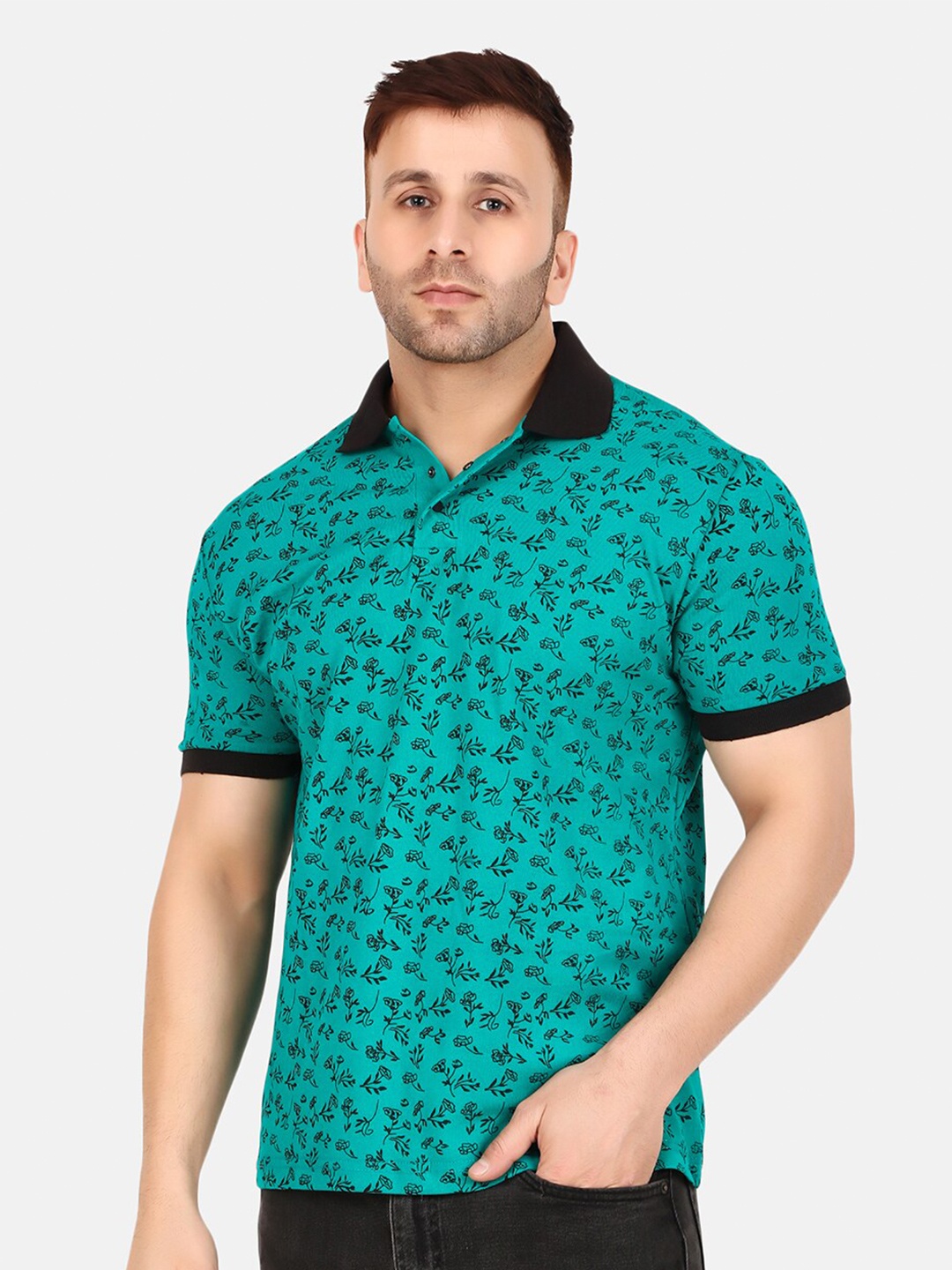 

WELL QUALITY Printed Polo Collar T-shirt, Blue