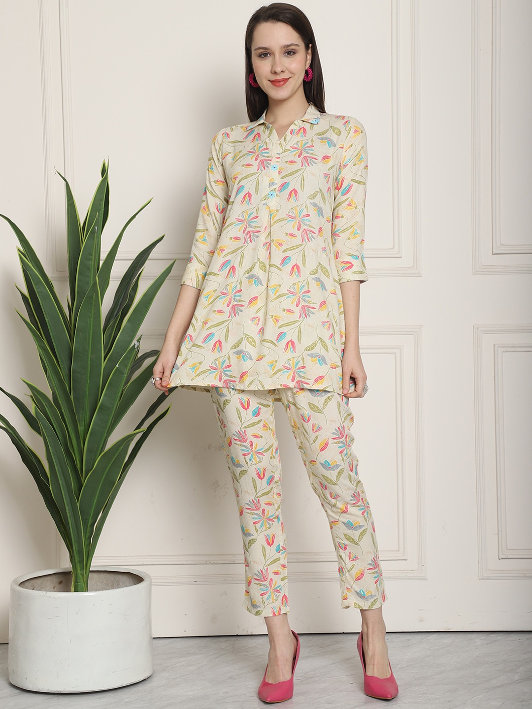 

KALINI Printed Tunic With Trouser, Beige