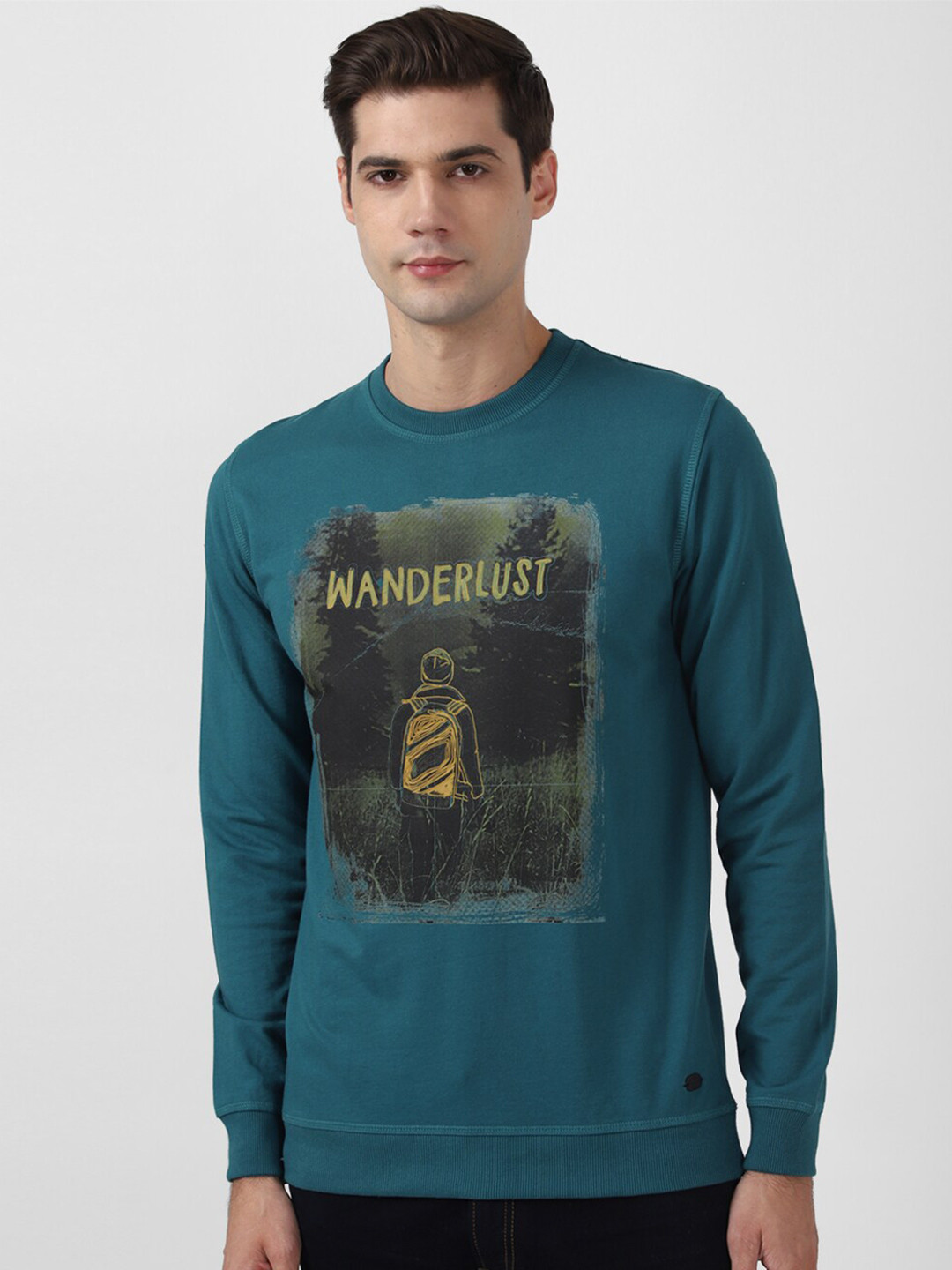 

Peter England Casuals Graphic Printed Long Sleeves Cotton Pullover Sweatshirt, Blue