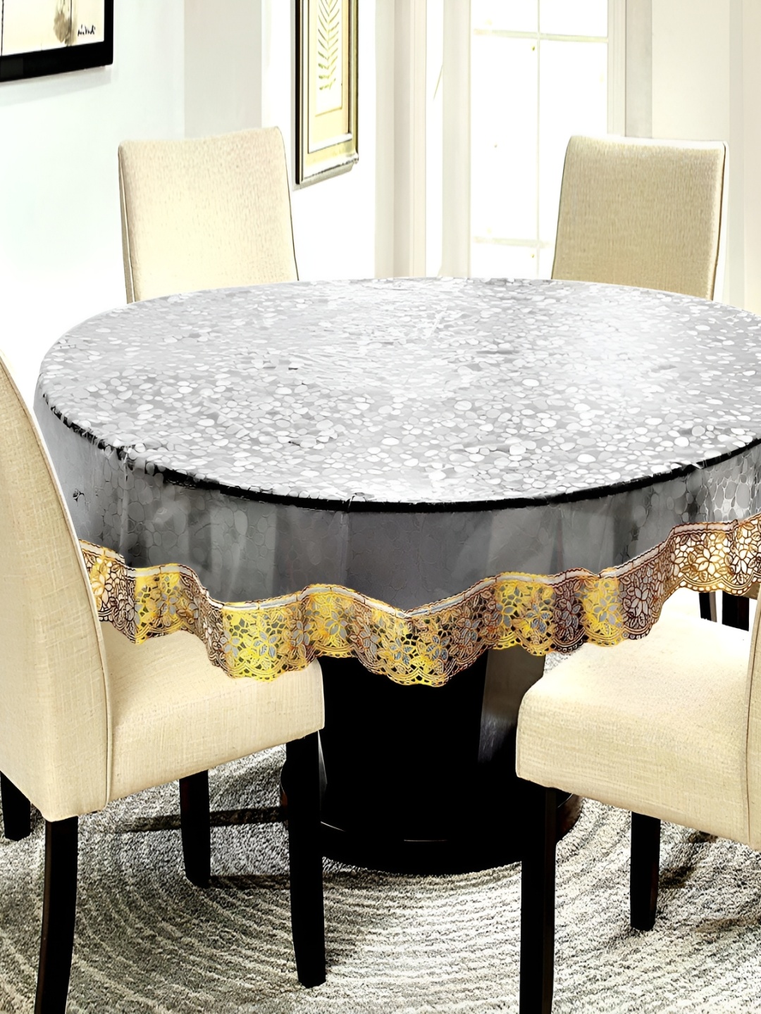

BIGGER FISH Grey Printed Round 4-Seater Table Cover