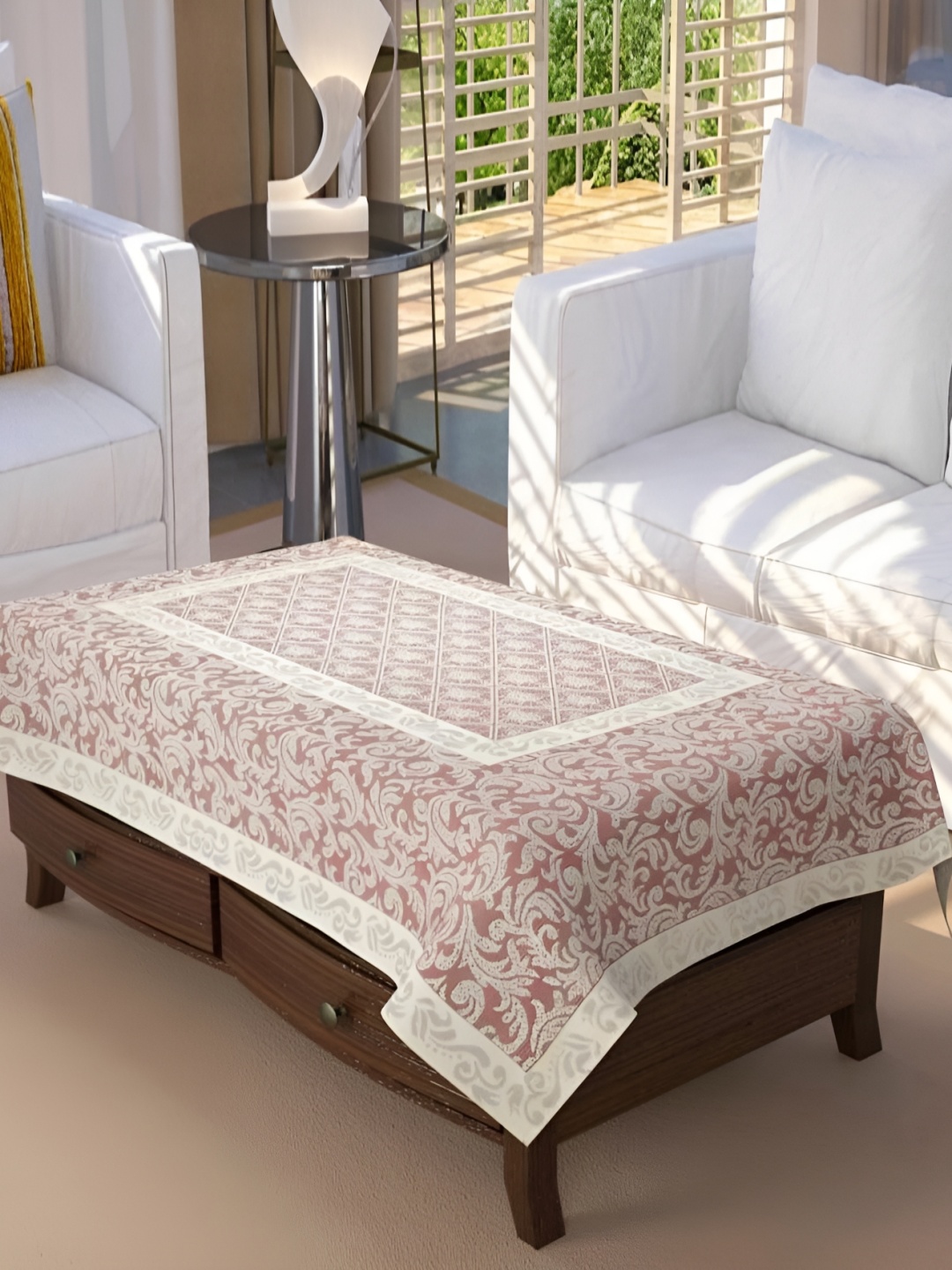 

BIGGER FISH Maroon & White Silk 4 Seater Table Cover