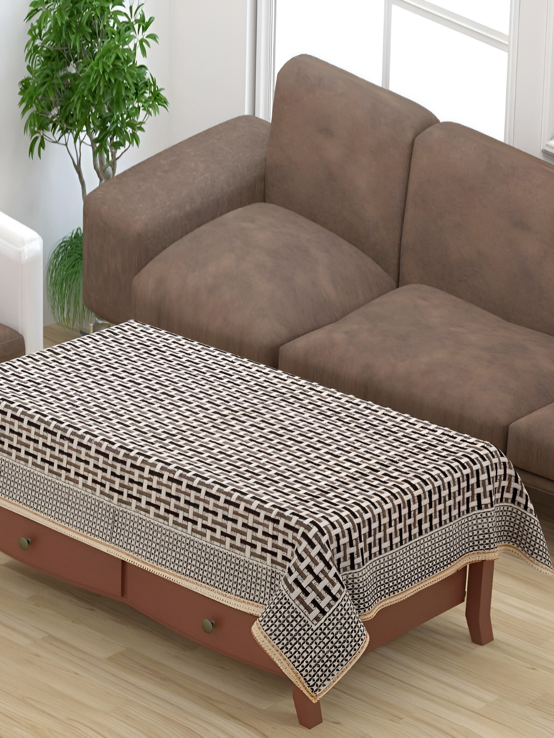 

BIGGER FISH Brown & Beige Textured Rectangle Table Cover