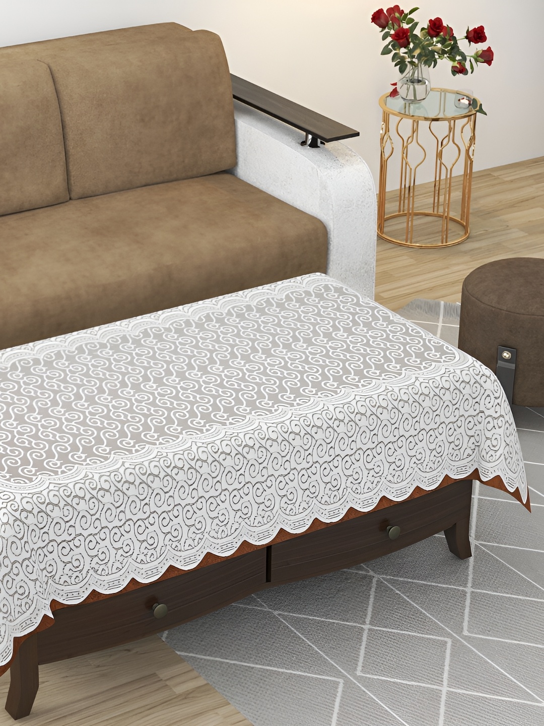 

BIGGER FISH White Ethnic Motifs Rectangle Cotton 6-Seater Table Cover