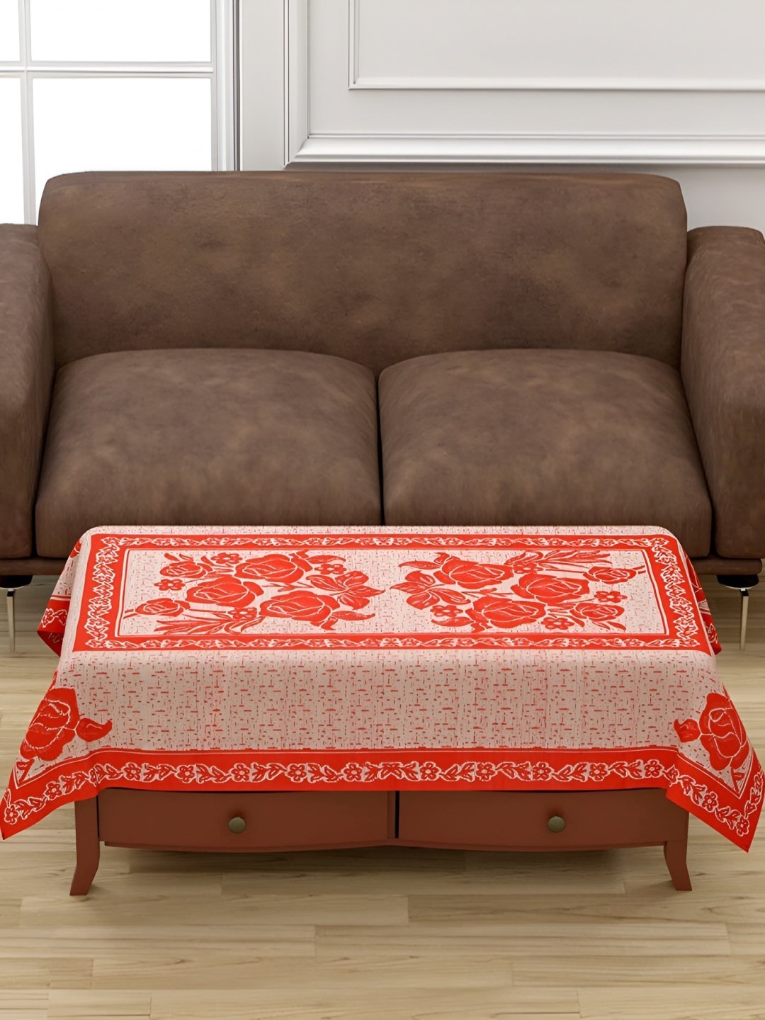 

BIGGER FISH Maroon Floral Printed Cotton 4-Seater Table Cover