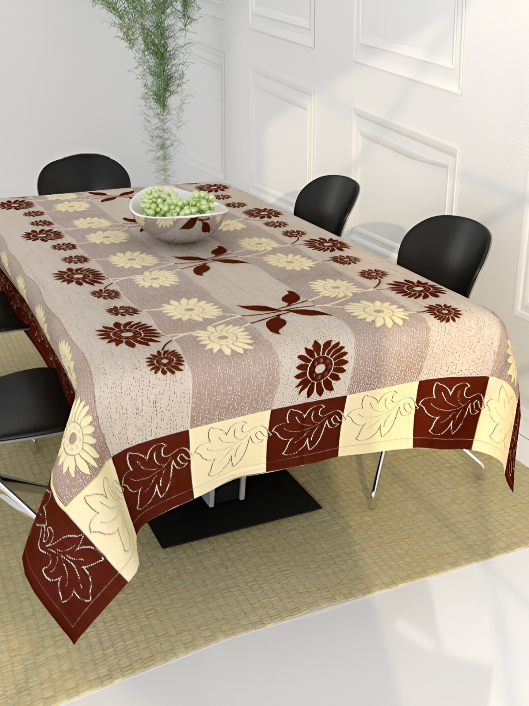 

BIGGER FISH Brown & Cream Cotton 6-Seater Table Cover