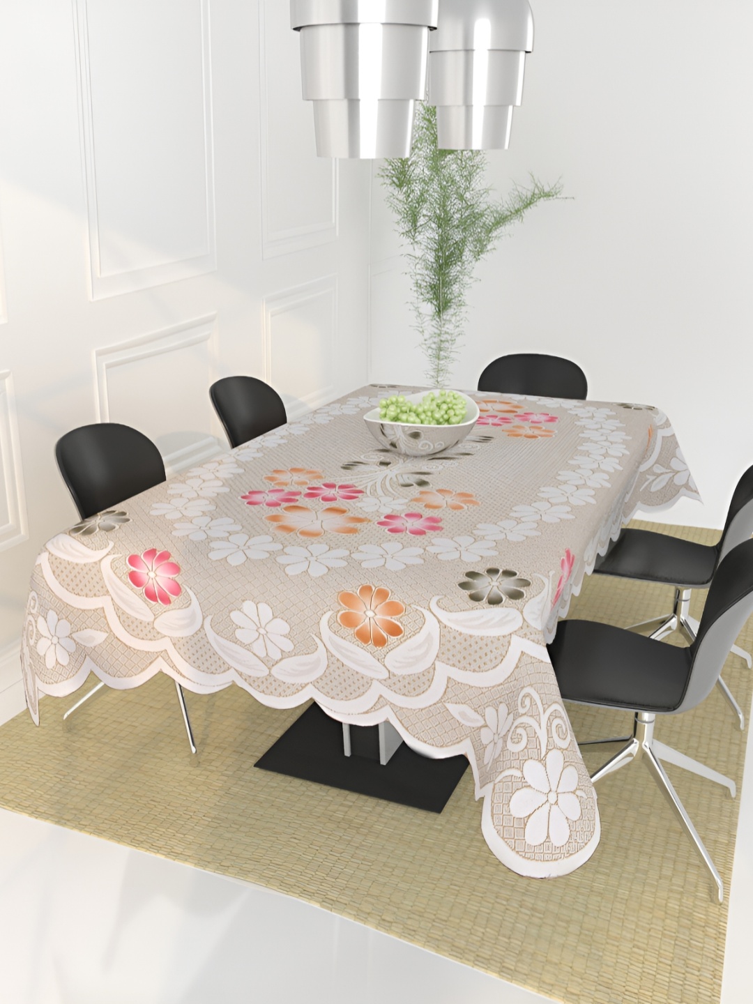 

BIGGER FISH Beige & Pink Floral Textured Rectangle Table Cover