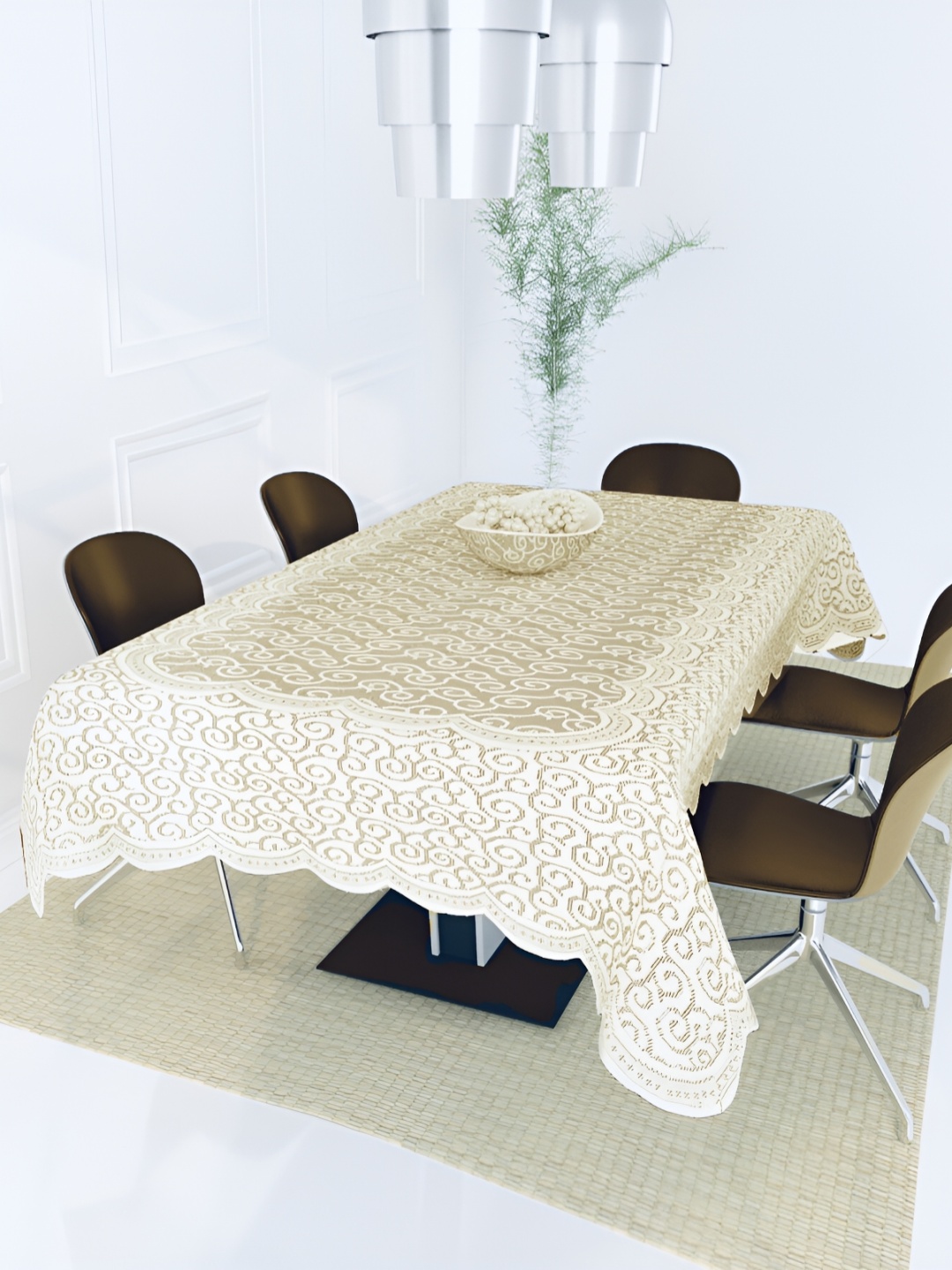 

BIGGER FISH Beige Self Design Cotton 6-Seater Table Cover