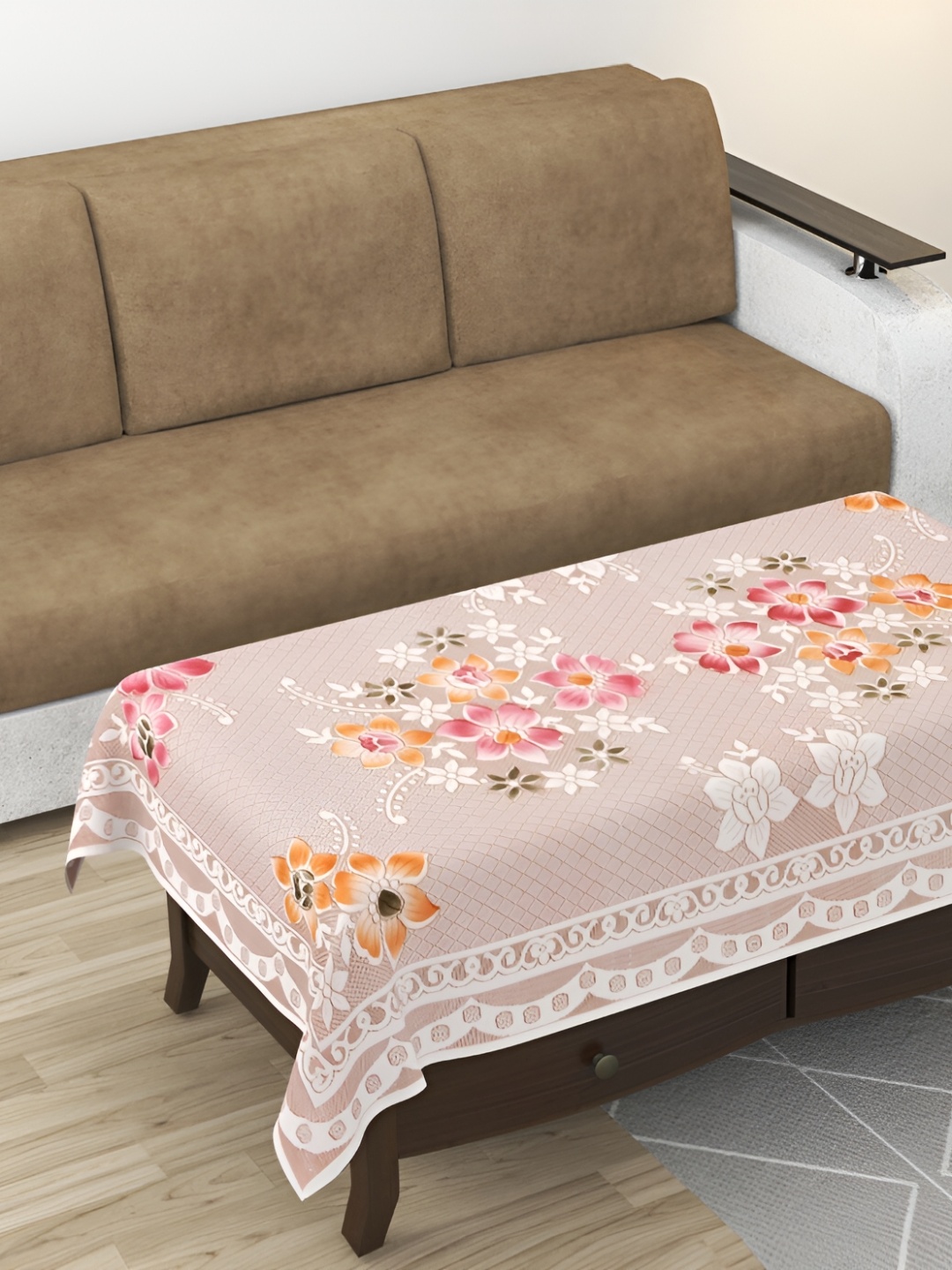 

BIGGER FISH Peach-Coloured Self Design Cotton 6-Seater Table Cover