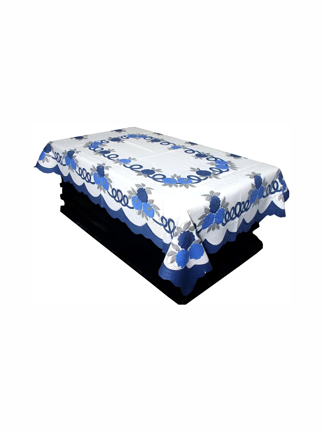 

BIGGER FISH Blue Floral Printed Cotton 4-Seater Table Cover