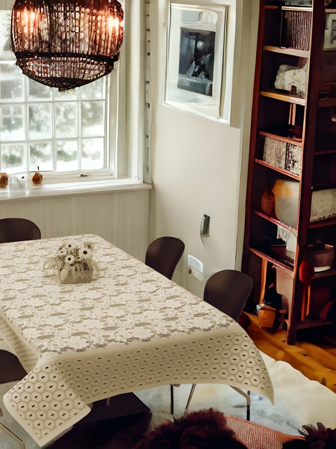 

BIGGER FISH Beige Cotton 6-Seater Table Cover