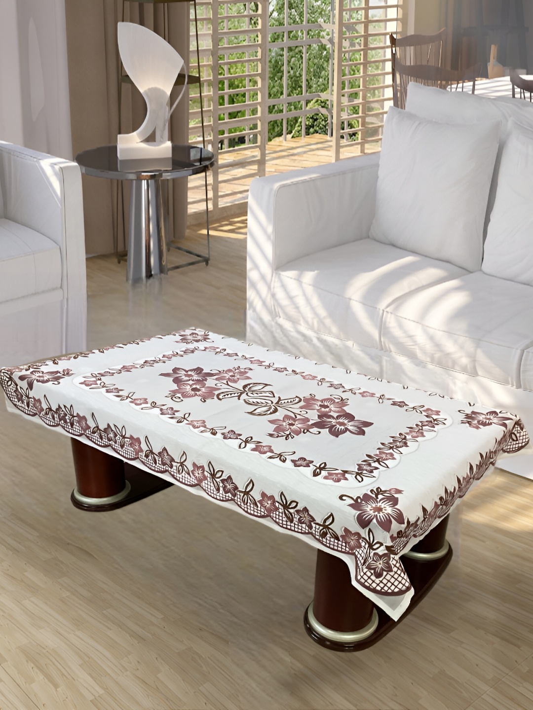 

BIGGER FISH White Floral self Design Cotton 4 Seater Table Cover