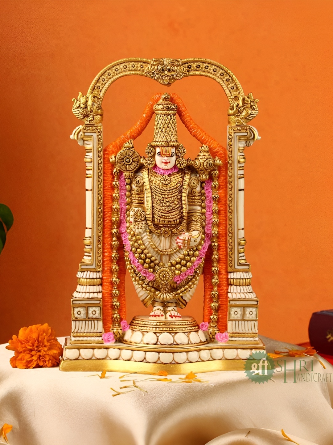 

INDICAST Gold-Toned Religious Tirupati Balaji Idol Showpiece