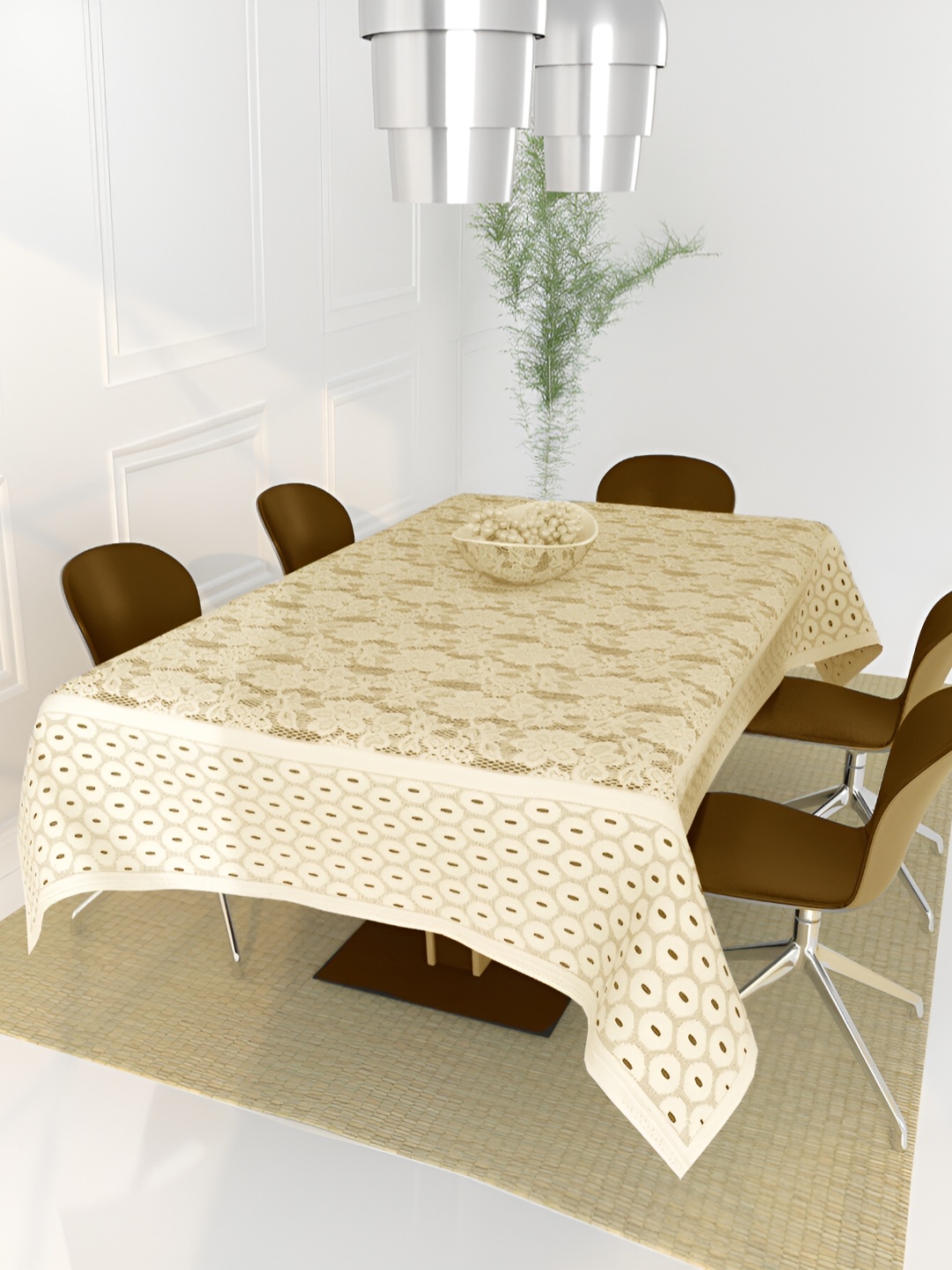 

BIGGER FISH Beige Cotton 6-Seater Table Cover