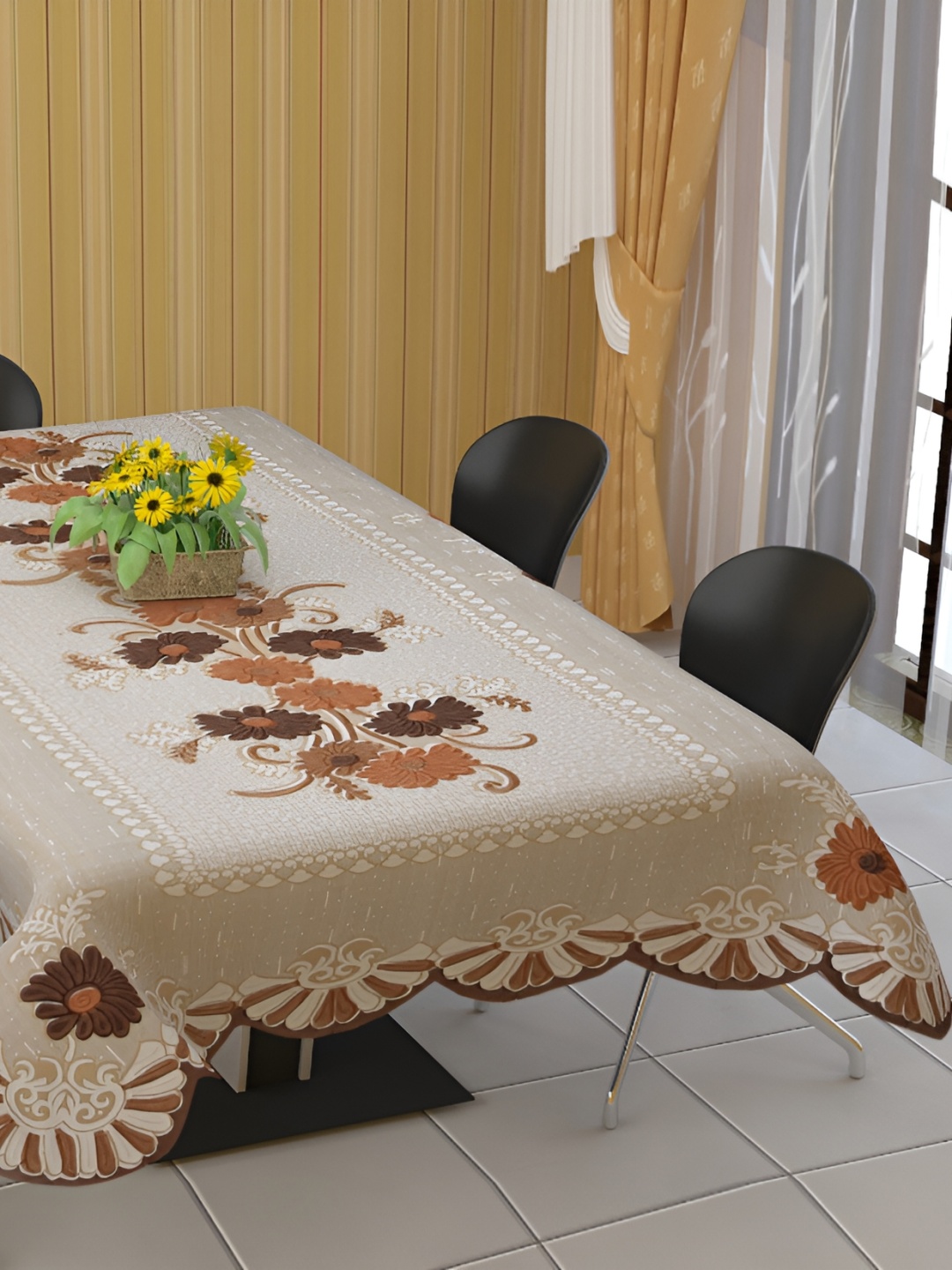 

BIGGER FISH Beige Floral self Design Cotton 6 Seater Table Cover