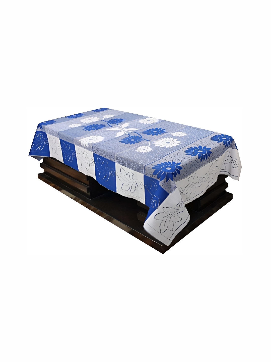 

BIGGER FISH Blue & White Floral Cotton Rectangle 4-Seater Table Cover