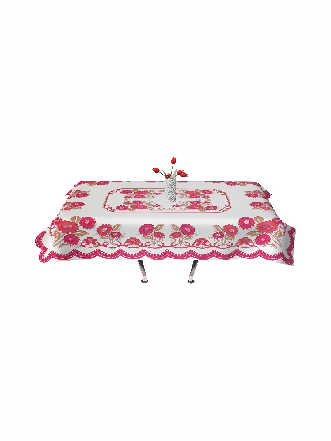 

BIGGER FISH Pink & White Floral 4-Seater Cotton Table Cover