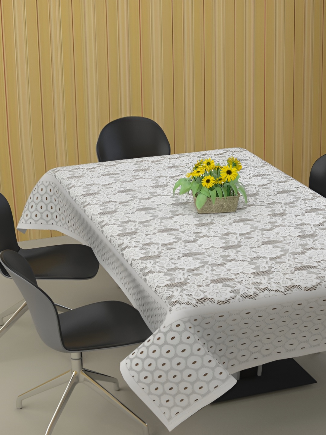 

BIGGER FISH White Self Design Cotton Rectangle 8-Seater Table Cover