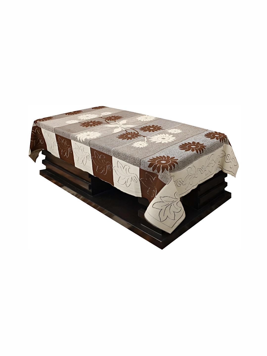 

BIGGER FISH Brown Floral Cotton 4-Seater Table Cover
