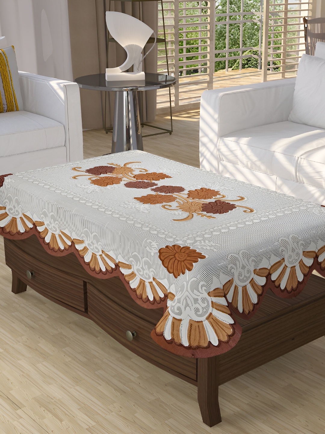 

BIGGER FISH Brown Printed Cotton 6 Seater Table Cover