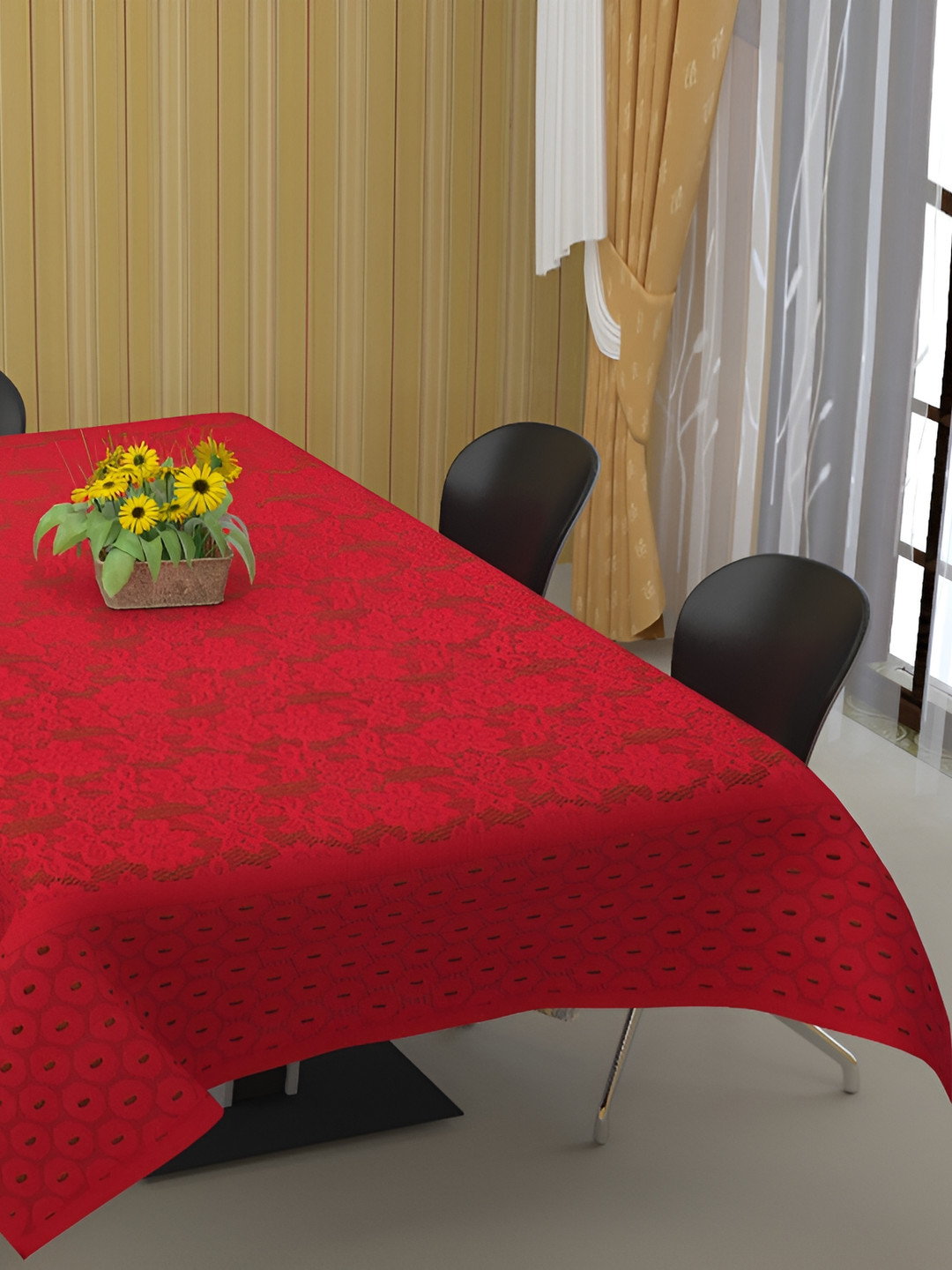 

BIGGER FISH Maroon Printed Cotton 8-Seater Table Cover
