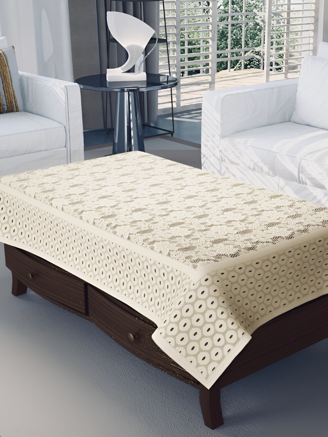 

BIGGER FISH Beige Printed Cotton 4-Seater Table Cover